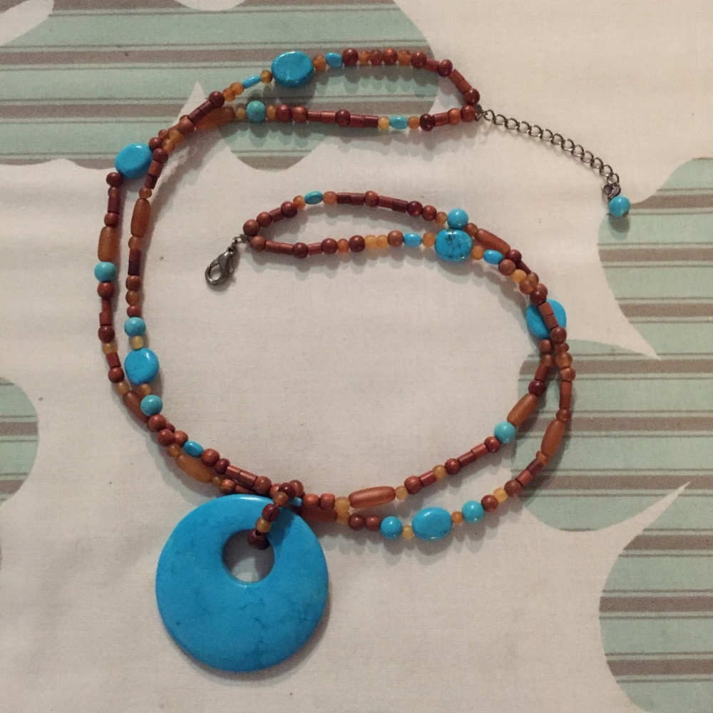 Cute boho brown and turquoise beaded necklace